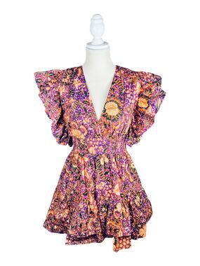 Ulla Johnson Kiri Black Currant Floral Cotton Poplin Mini Dress Size 6